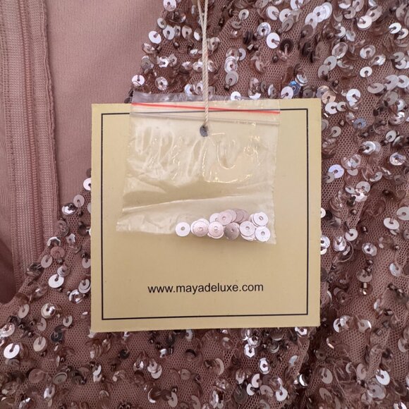 Maya Deluxe Formal Taupe Blush V Neckline Embellished Maxi Dress NWT - Picture 9 of 14